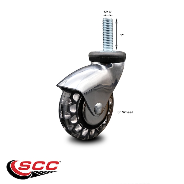 3 Inch Bright Chrome Hooded Polyurethane 5/16 Inch Threaded Stem Caster SCC